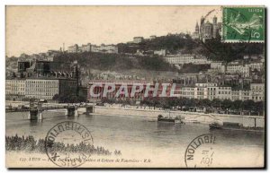 Old Postcard Lyon Bridge courthouse and hill Fourviere