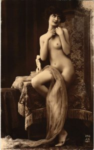 PC CPA RISQUE NUDE FEMALE, LADY POSING, VINTAGE REAL PHOTO POSTCARD (b10513)