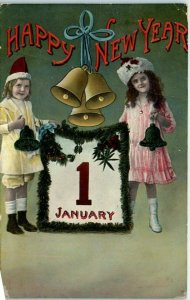 M-30081 Children and Bells Art Print Happy New Year