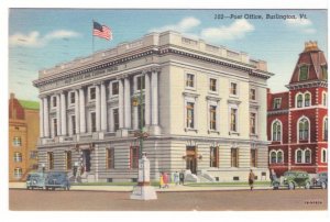 Post Office, Burlington, Vermont Vintage 1946 Linen Postcard