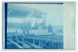 1907 Factory Construction Workers Cyanotype Greeley CO RPPC Photo Postcard