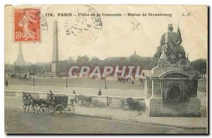 Old Postcard Paris Concorde Square Statue of Strasbourg Eiffel Tower