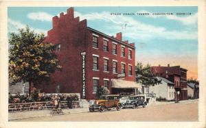 Coshocton Ohio~Stage Coach Tavern~Vintage Cars Parked in Street~1920s Postcard