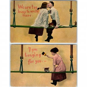 x2 SET c1910s Romance Paint Scaffolding Cute Girls Postcards Lot Theochrom A148