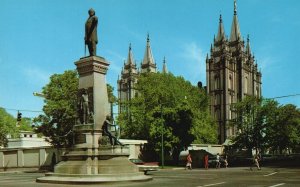 Vintage Postcard View of Brigham Young Monument Salt Lake City Utah UT