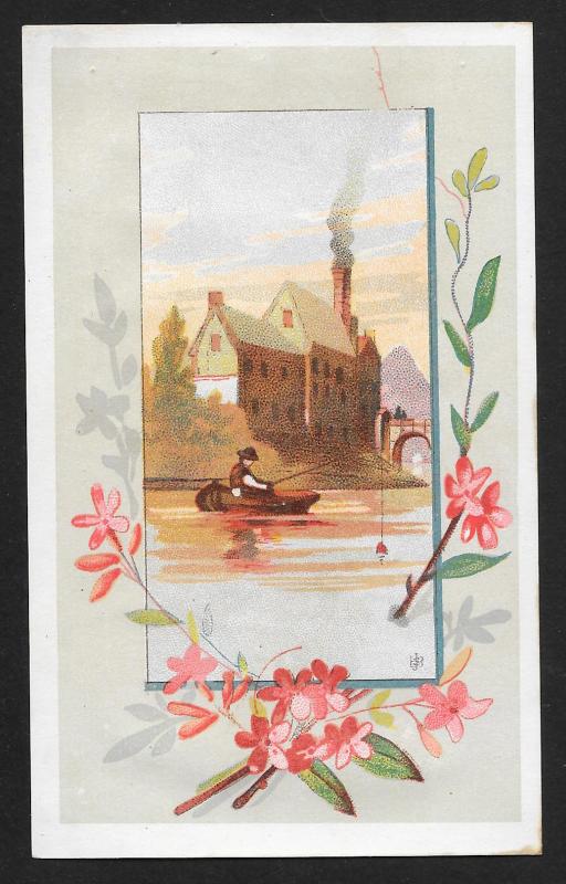 VICTORIAN TRADE CARDS (4 diff) Stock Cards Water View & Boat Edged with Flowers