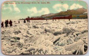 Ice Scene in Mississippi River St. Louis Missouri MO Postcard