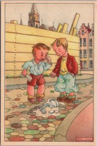 Children Break A Can, Karel Links Vintage Postcard C187