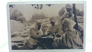 Antique Postcard Village Tribesmen Playing a Game of Dominos Algeria Circa 1900