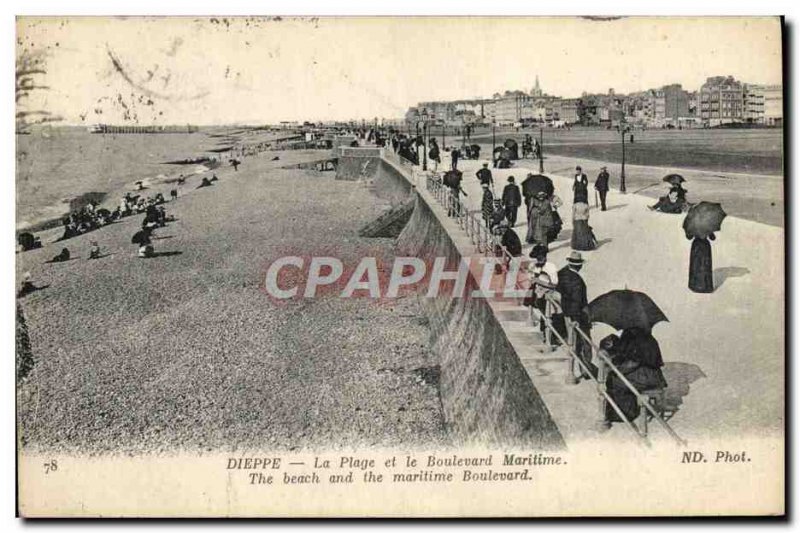 Old Postcard Dieppe The Beach and the Maritime Boulevard