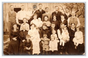 Vintage 1910's RPPC Postcard Group Photo of Extended Family with Children