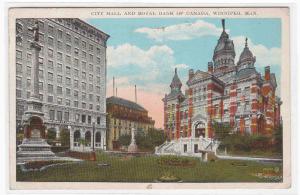 City Hall Royal Bank of Canada Winnipeg Manitoba 1927 postcard