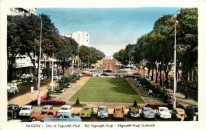 Tinted RPPC Postcard Saigon Vietnam Đại-lộ Nguyễn-Huệ Boulevard Ho Chi Minh City