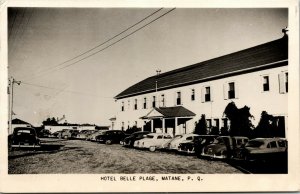 RPPC Real Photo Postcard QC Matane Hotel Belle Plage Old Cars 1953 M65