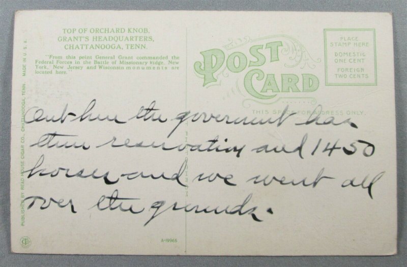 Top Of Orchard Knob, Grant's Headquarters, Chattanooga TN Postcard (#7202)