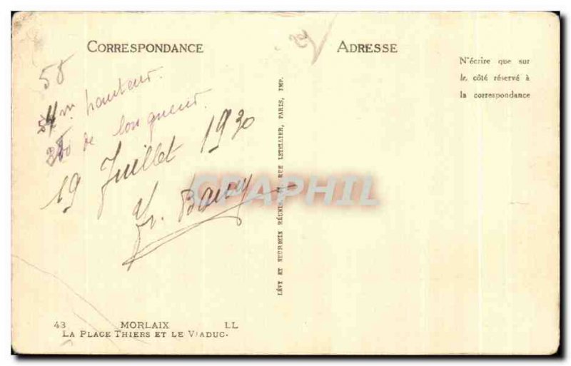 Old Postcard Morlaix Place Thiers and the Viaduct