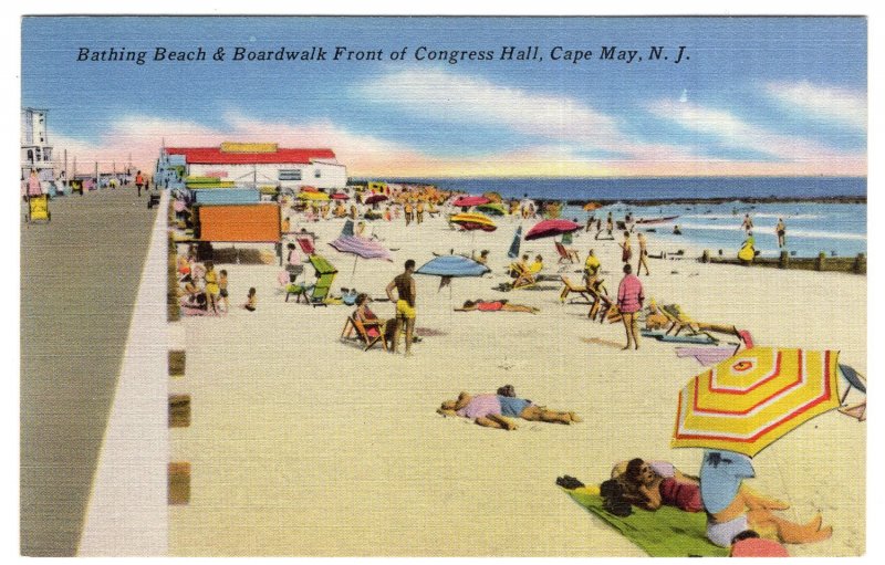 Cape May, N.J., Bathing Beach & Boardwalk Front of Congress Hall