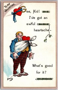 Valentine Holiday Heartbreak, Sad Face, Comic Artist DWIG, Vintage Postcard