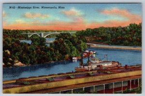 Federal Barge Lines, Mississippi River, Minneapolis MN, Linen Postcard, NOS