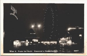 Austria Wien Prater Bei Nacht Riesenrad Vienna Ferris Wheel Vintage RPPC 09.18