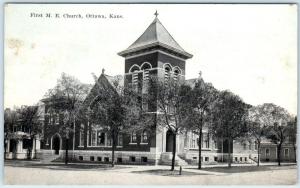 OTTAWA, Kansas  KS    FIRST M.E. CHURCH  1920  Postcard