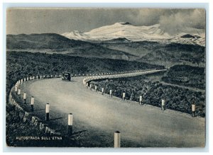 c1950s Car Crossing Autostrada Sull'etna Unposted Vintage Postcard