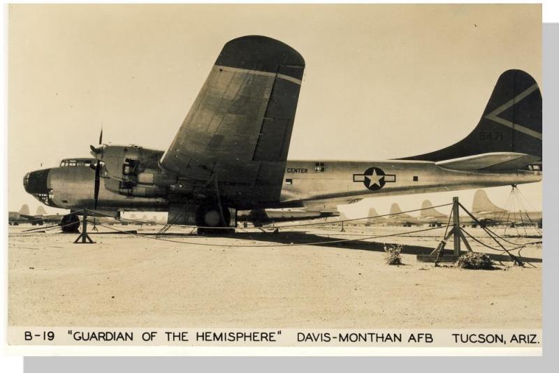 Tucson, Arizona/AZ Postcard, B-19 Airplane, Davis-Monthan AFB