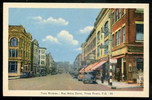 h2920 - TROIS RIVIERES Quebec Postcard 1930s Rue Notre Dame Stores