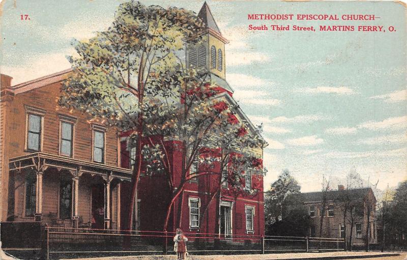 E80/ Martins Ferry Ohio Postcard Belmont Co c1910 Methodist Episcopal Church 8 