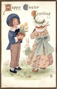 Easter Dressed Rabbit Fantasy Children Tuck c1900s-10s Postcard