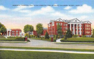Memorial Hospital & Gates Hospital Crippled Children Elyria Ohio linen postcard