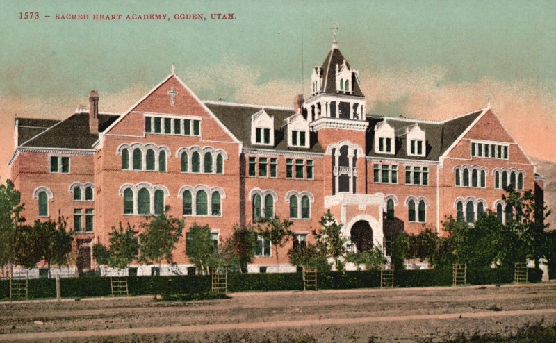 Vintage Postcard Sacred Heart Academy Building Landmark Ogden Utah E. H. Mitchel