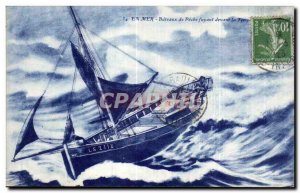 Old Postcard Boat In Sea Fishing Boat Fishing fleeing before the storm