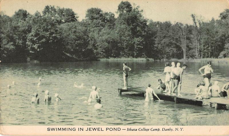 Danby New York Ithaca College Camp Swimming in Jewel Pond Antique PC (J19405)