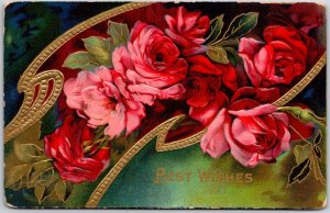 Rose Flowers Large Print Birthday Greetings & Wishes Gold Design Postcard