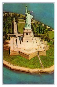 Statue of Liberty Airplane View New York City NY NYC Chrome Postcard W9
