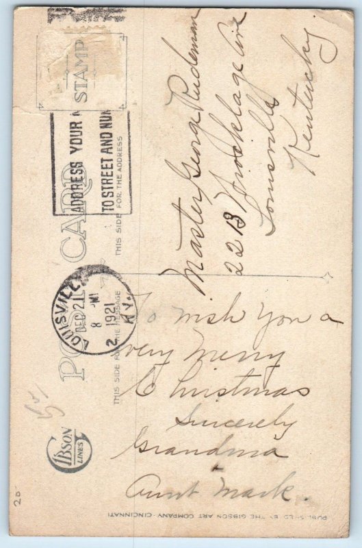 Christmas Santa Claus With Basket Sack Of Toys Gibson Louisville KY Postcard