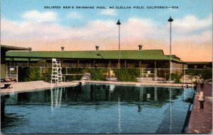 Linen Postcard Enlisted Men's Swimming Pool at McClellan Field, California