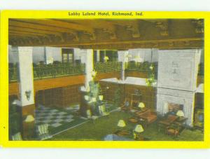 Unused Linen LOBBY OF LELAND HOTEL Richmond Indiana IN hr8005