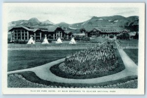 Montana Postcard Glacier Park Hotel Main Entrance National Park Railroad c1940