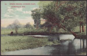 Spring Brook,Looking East,Janesville,WI Postcard