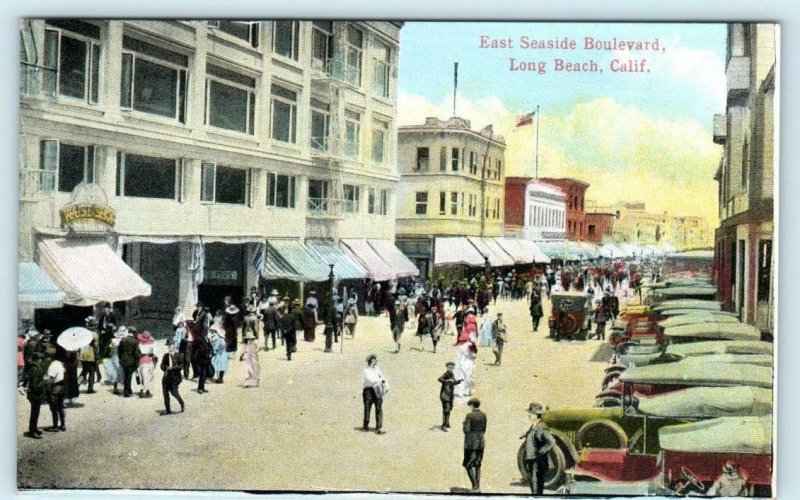 LONG BEACH California CA  EAST SEASIDE BOULEVARD Street Scene c1920s Postcard