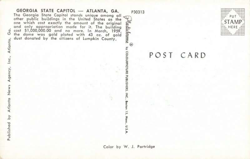 Postcard State Capitol Atlanta Georgia