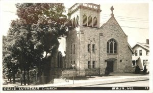 Postcard RPPC Photo 1940s Wisconsin Berlin Grace Lutheran Church 22-12741