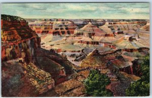 c1940s Grand Canyon, AZ Birds Eye Battleship Hotel El Tovar Fred Harvey PC A253