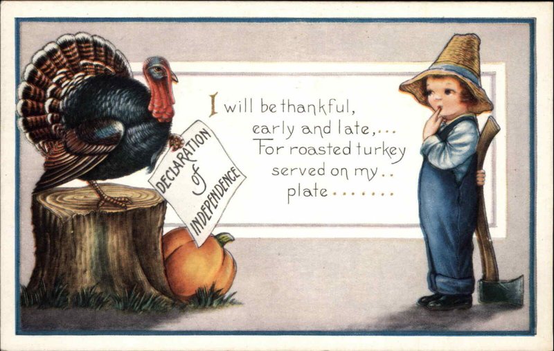 Whitney Thanksgiving Boy with Axe Turkey with Declaration of Independence PC