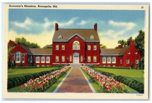 c1940 Governor's Mansion Building Flower Pathways Annapolis Maryland MD Postcard