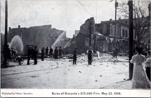 Postcard NY Oneonta - Ruins of Oneonta's $75,000 fire