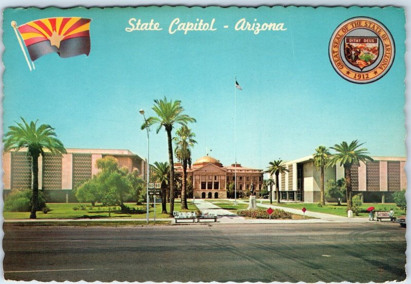 c1970s Phoenix, AZ State Capitol Building Seal Flag Roadside Hikstory 4x6 PC M13