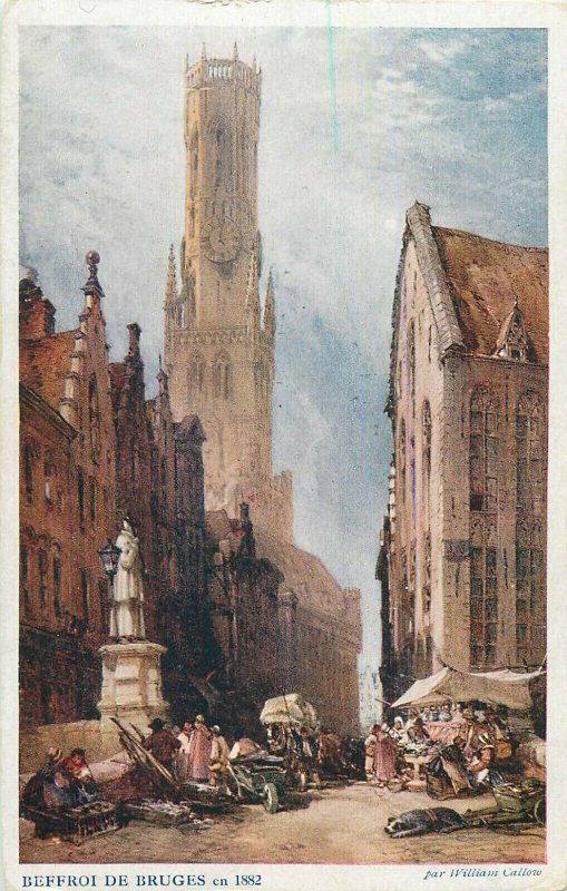 Belgium belfry of Bruges by William Callow & Antwerp cathedral by S. Prout 